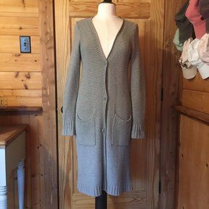 Liz Claiborne Duster Knit Sweater Sz S Gray Pockets Buttons
